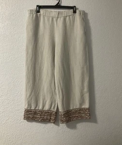 J Jill Gr. M beige weites Bein Crop Leinenmischung bestickt Pull On Hose Taschen - Bild 1 von 11