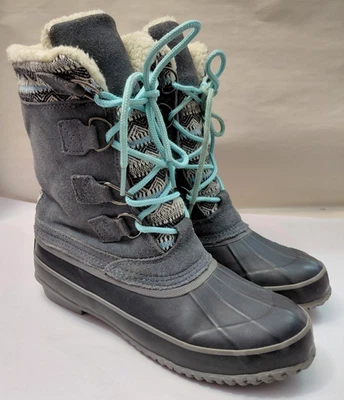 KHOMBU "Vail" 麂皮绒皮革冬季雪地靴 尺寸 7M 灰色 带蓝色 — 第 1/4 张图片