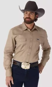 Wrangler Work Shirt Mens 4XL Pearl Snap Khaki Tan Western Cowboy Rodeo - Picture 1 of 11