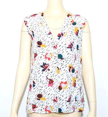 Blusa Halógena Multicolor Flores Geométricas Sin Mangas Cuello en V Talla S Foto 1 de 4