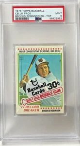 PSA 9 MINT 1978 TOPPS BASEBALL CELLO PACK UNOPENED BROOKS ROBINSON RB TOP - Picture 1 of 2