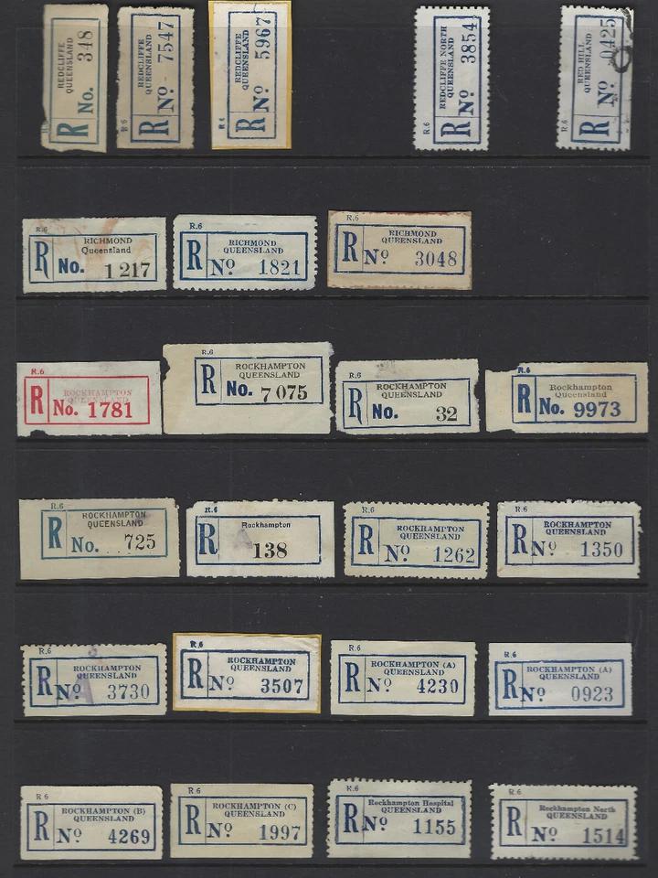 Etiquetas de registro de Australia Queensland Redcliffe, Richmond, Rockhampton ++ Foto 1 de 1