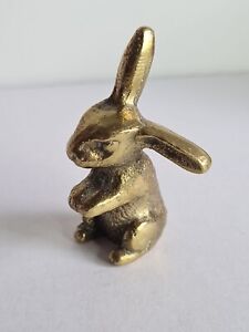 Rabbit Figurine Antique Old Gold Lustre Vintage Solid Brass Bugs Bunny Hare Cute