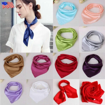 Elegant Small Silk Feel Solid Color Satin Square Scarf Neckerchief Party Scarves - Image 1 of 4
