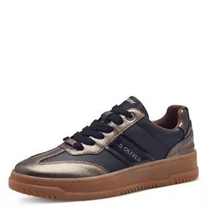 S. Oliver Women's Sneakers Lace-Up Shoes Half Shoes Black Gold 23623 - Picture 1 of 6