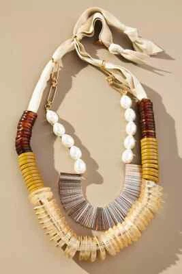 NUEVO CON ETIQUETAS Anthropologie Collar Distintivo Cuentas y Perlas Corbata Cierre Crucero Resort Regalo Foto 1 de 4