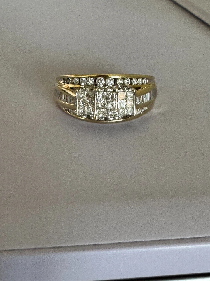 1970s 14k Yellow Gold 2.56 CT Diamond Cluster Ring - Size 8.25 - Image 1 of 4
