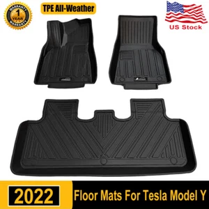 Custom Floor Mat for 2022 Tesla Model Y All Weather TPE Car Liner 1st & 2nd Row - Picture 1 of 13