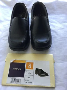 Cherokee Kids "Dudley" Black Faux Leather Shoes Boys Size 8 - Picture 1 of 4