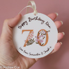 Personalised Happy 70th Birthday Plaque Hanging Floral Any Age Gift Ornament