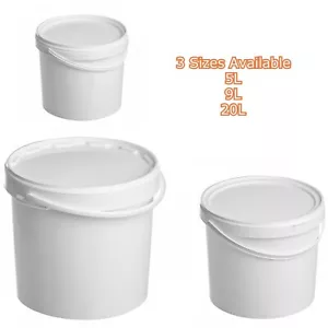 5L 9L 20L White Plastic Bucket Tub Storage Container with Lid and Handle - Picture 1 of 4