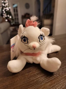 Vintage Disney Aristocats Marie 7” Plush White Kitty Cat Pink Bow Mini Bean Bag - Picture 1 of 2