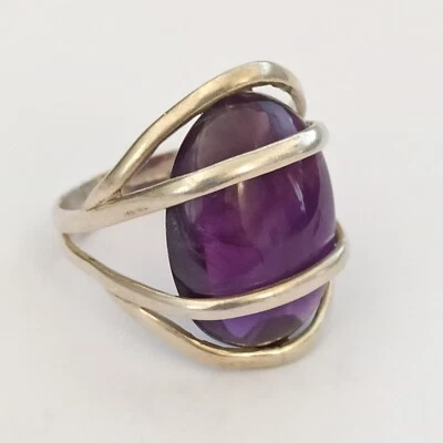 Anillo de espinela púrpura de plata audaz modernista vintage esterlina 925 10 artesanal único en su clase Foto 1 de 4