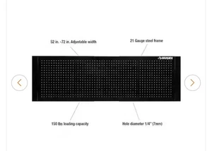 Husky Adjustable Pegboard 52"W to 72"W Heavy-Duty 21-Gauge Steel Gloss Black - Picture 1 of 3