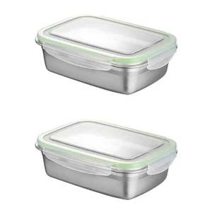 Set of 2 Stainless Steel Crisper Food Container Containers with Lids - Picture 1 of 12