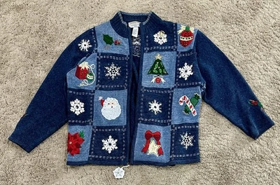 Suéter Vintage Azul Tiara Colección Navidad Internacional Cremallera Talla 26/28 Foto 1 de 3