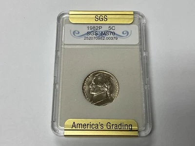 1982 P Jefferson Nickel SGS GRADED MS70 MS 70 - Image 1 of 4