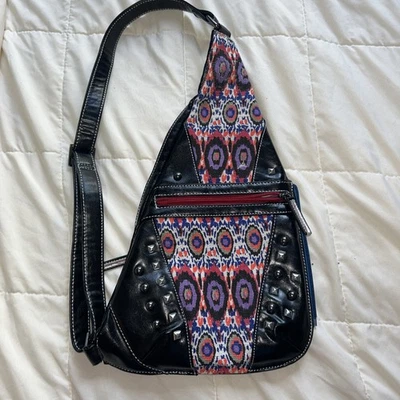 Bolso Mochila Convertible Cirque Du Soleil Vintage Años 90 Cuero Lona Tachonado Foto 1 de 4