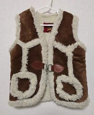 Chaleco Vintage Años 70 Marrón Gamuza Retazos Niños Jóvenes Talla 12 Imitación Forrado Sherpa Foto 1 de 4