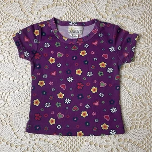 Vintage 1990s Swat Girls 4 Years Purple Floral Hearts AOP Tee Shirt - Picture 1 of 3
