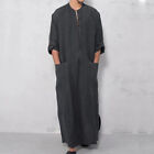 Men Solid Color Long Sleeve Muslim Robes Lounge Nightgown Kaftan Long Shirts New