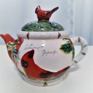 Yankee Candle Holly Cardinal Birds Teapot with Lid Votive Holder 4.5x5 Christmas - Picture 1 of 4