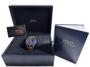Ralph Lauren Polo Watch Automatic Bronze Blue Dial Leather 42mm Rp£2100 Boxed - Picture 1 of 17