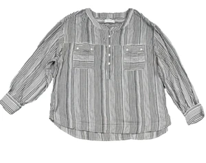 Lucky Brand Henley Top Donna XXL Nero/Bianco Righe L/S Camicia Leggera - Foto 1 di 9