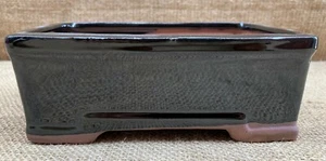 Black Glazed Rectangular Bonsai Pot 16.5x12.5x6cm - Picture 1 of 2