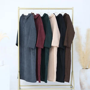 Winter Warm Women Dubai Arab Kaftan Abaya Muslim Maxi Dress Hooded Islamic Robe - Picture 1 of 30