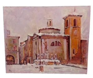 " PIAZZA MERCATO 1997 BRESCIA " ADORNI 40X50 OLIO SU TELA CERTIFICATO - Picture 1 of 2