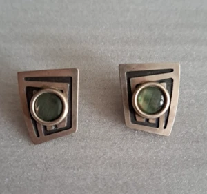 VTG Modernist Stamas Sterling Silver 925 Seraphinite Clip On Earrings 0.5 x 0.5" - Picture 1 of 5