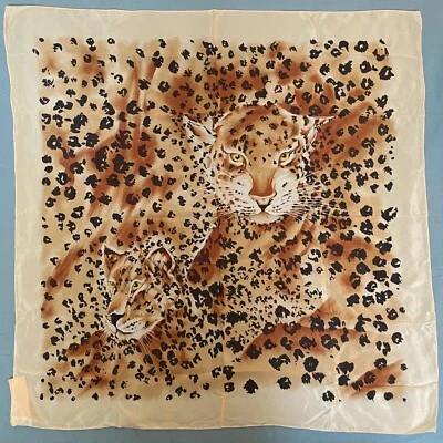 复古 Baar & Beards 日本制造猎豹印花丝绸围巾 31x31 英寸全新带标签 — 第 1/4 张图片