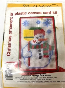 Vintage Plastic Canvas Card Kit Snowman Design Holiday Greeting Card Craft Set I - Picture 1 of 2