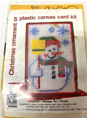 Vintage Plastic Canvas Card Kit Snowman Design Holiday Greeting Card Craft Set I - Image 1 of 2