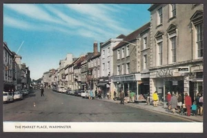 Postcard Warminster Wiltshire shops in The Market Place by J Salmon posted 1981 - Picture 1 of 1