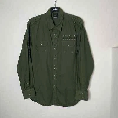 Blac Label Long Sleeve Studded Embroidered Shirt Mens Size XL Military Green - Image 1 of 4