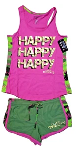 DUCK DYNASTY WOMEN'S Tank Top Short Lounge Set Pink Green HAPPY XL NEW W TAGS - Picture 1 of 6