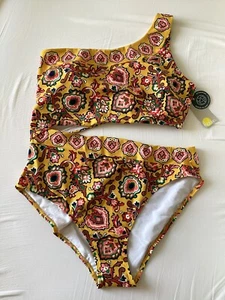 BNWT Boden Yellow Floral One Shoulder Cut Out Swimsuit, UK Size 20, Tagged - Picture 1 of 5