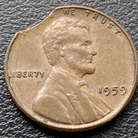 1959 Lincoln Cent 1c MINT ERROR - CLIPPED PLANCHET Rare #30368 Cover