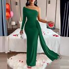 New green one shoulder long evening party prom formal cocktail dress size uk 12