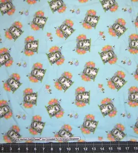 Flannel Fabric - AE Nathan Hedgehog & Flowers Toss Light Blue - LAST 32" - Picture 1 of 1