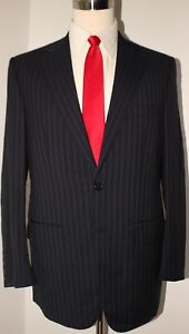 New D'Avenza Navy Blue Striped Two Button Wool Mohair Suit 40 Regular 34 33 40R