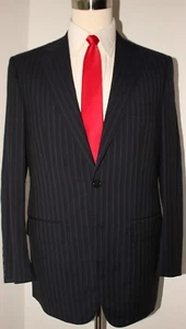 New D'Avenza Navy Blue Striped Two Button Wool Mohair Suit 40 Regular 34 33 40R - Picture 1 of 12