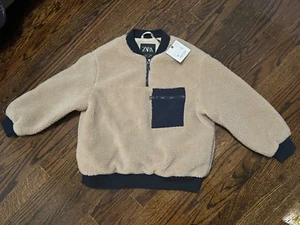 NWT Zara Boys Sherpa Pullover Jacket Coat Size 7 Half Zip - Picture 1 of 5