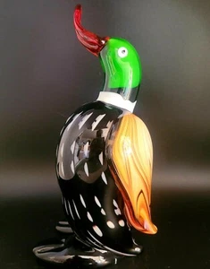 Figura única de pato mallardo rojo pájaro de vidrio soplado a mano de Murano - Imagen 1 de 12
