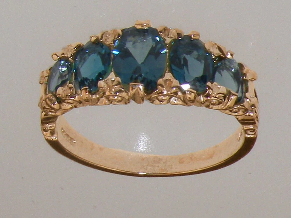 9ct Rose Gold Natural London Blue Topaz Womens Band Ring - Sizes J to Z - Image 1 of 1