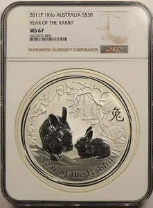 2011P Australia Silver $30 NGC MS67 Year of the Rabbit Silver 1 Kilo  - Picture 1 of 4