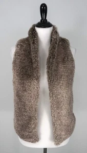 Tart Collections Tan Brown Fur Faux Black Leather Back Open Front Vest Size XS - Picture 1 of 5