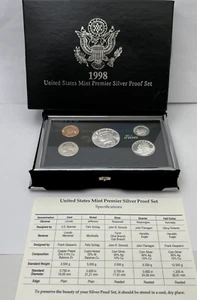 1998-S United States Premier Silver Proof Set in Original Box with COA - Picture 1 of 1